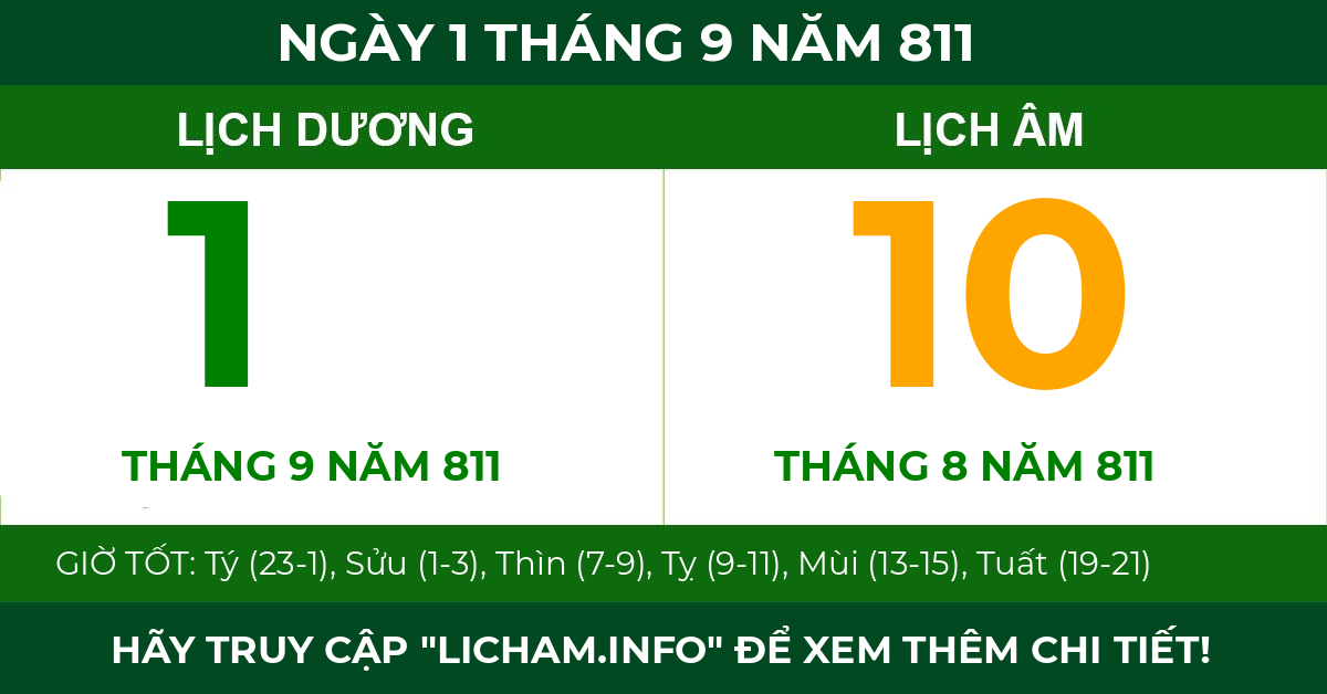 lịch âm ngày 1 tháng 9 năm 811
