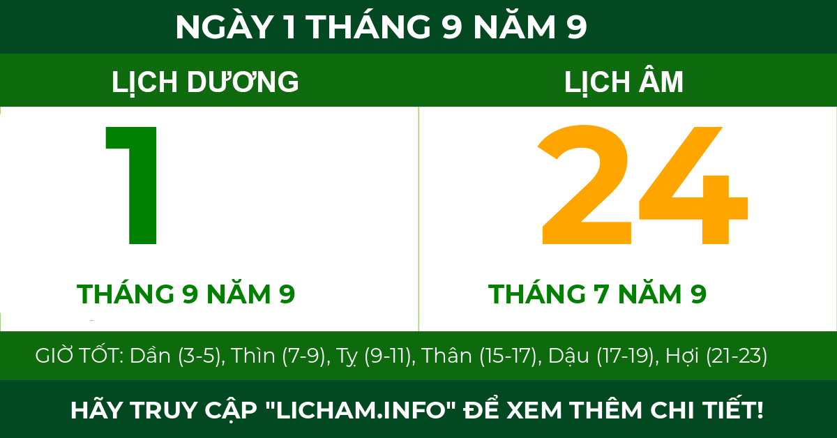 lịch âm ngày 1 tháng 9 năm 9