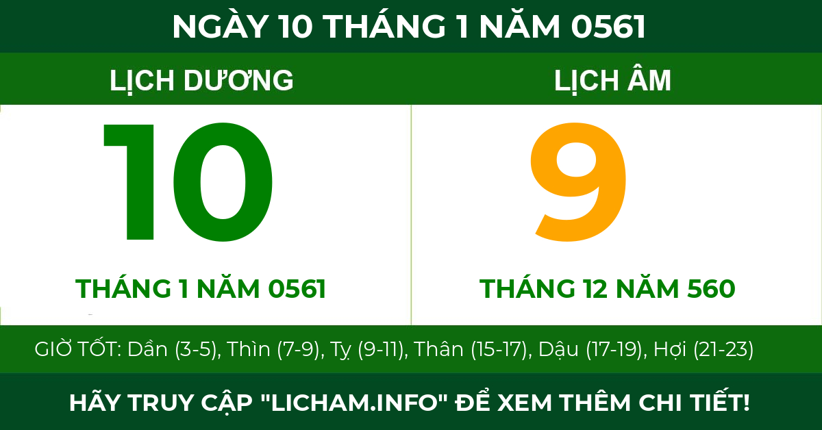 lịch âm ngày 10 tháng 1 năm 0561