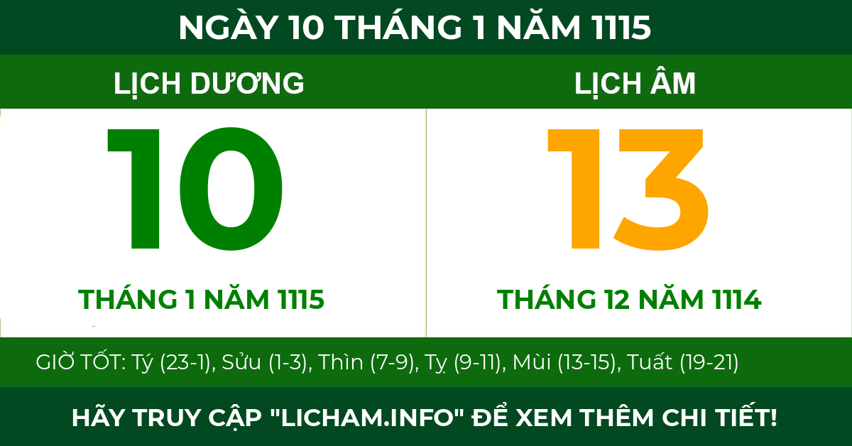 lịch âm ngày 10 tháng 1 năm 1115