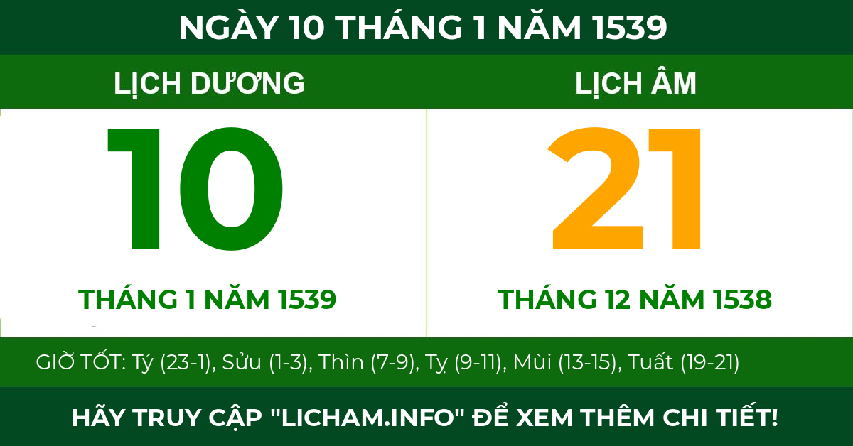lịch âm ngày 10 tháng 1 năm 1539