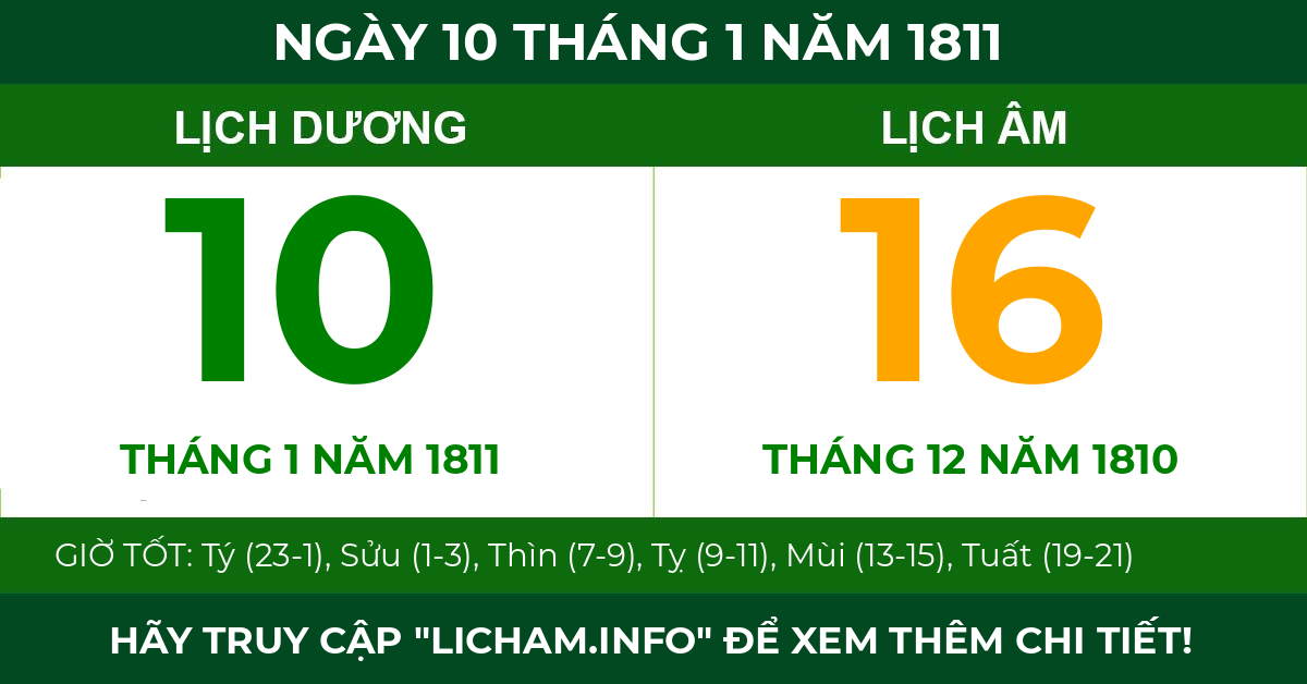 lịch âm ngày 10 tháng 1 năm 1811