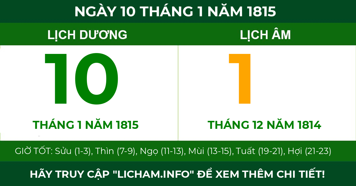 lịch âm ngày 10 tháng 1 năm 1815