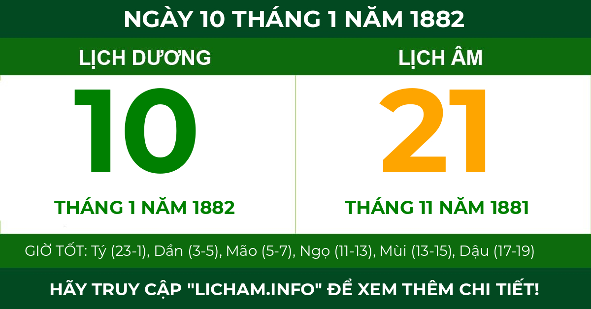 lịch âm ngày 10 tháng 1 năm 1882