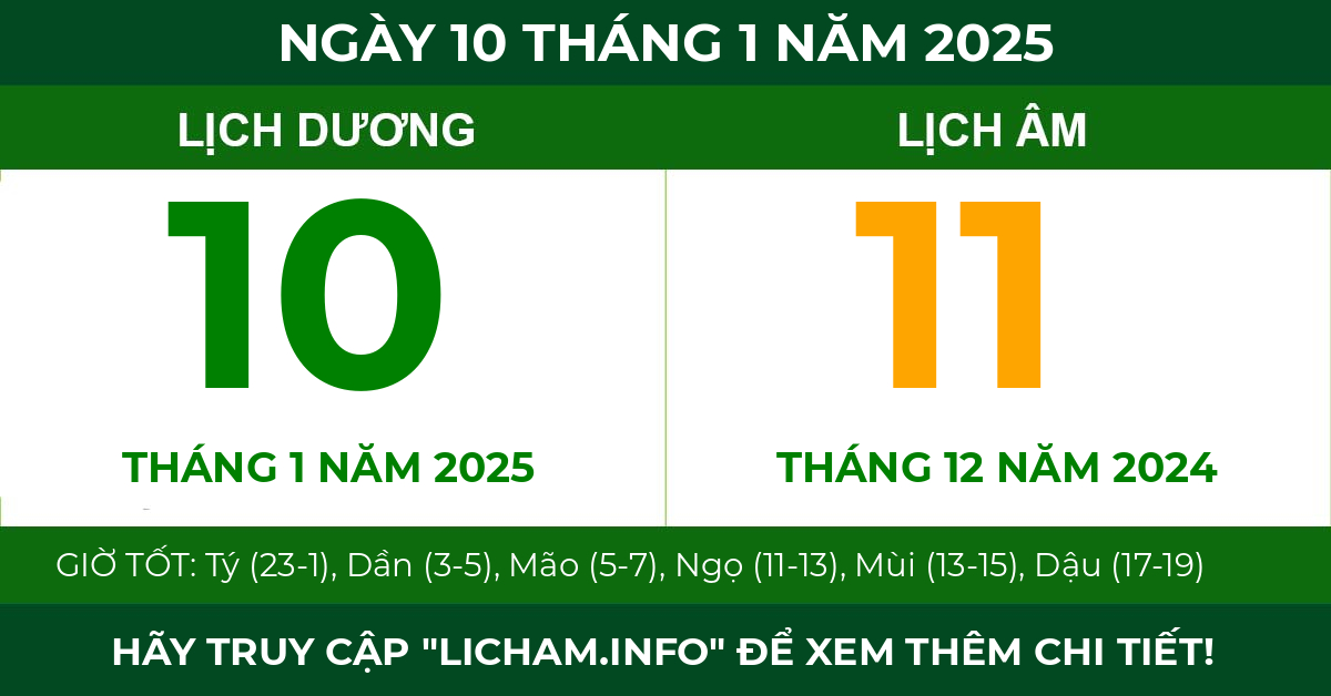 lịch âm ngày 10 tháng 1 năm 2025