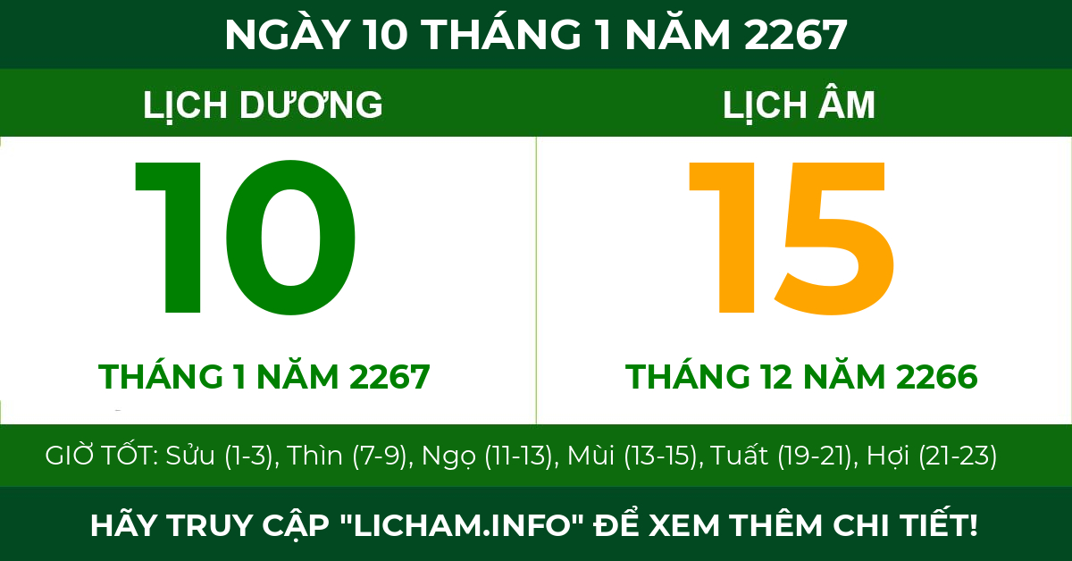 lịch âm ngày 10 tháng 1 năm 2267