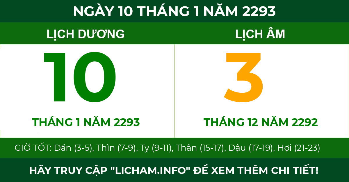 lịch âm ngày 10 tháng 1 năm 2293