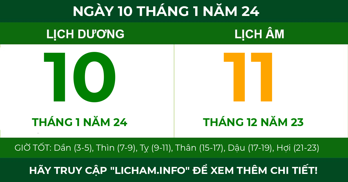 lịch âm ngày 10 tháng 1 năm 24