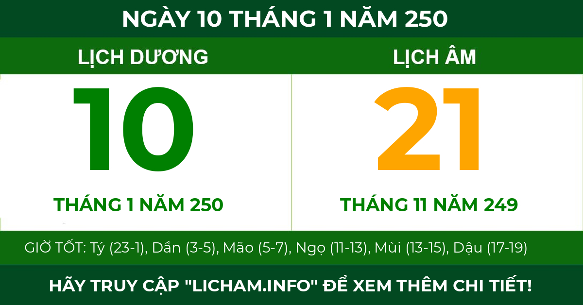 lịch âm ngày 10 tháng 1 năm 250