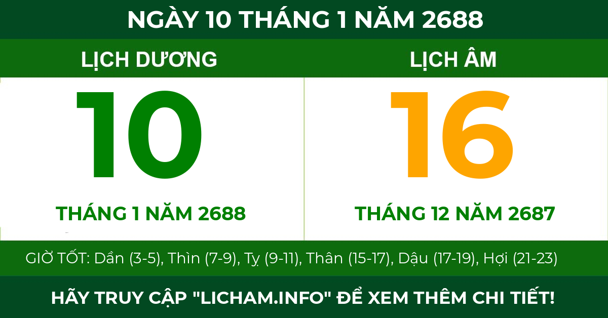 lịch âm ngày 10 tháng 1 năm 2688