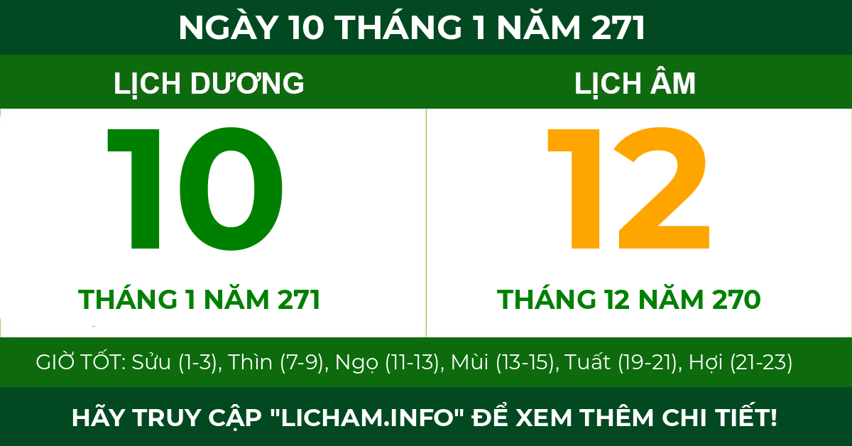 lịch âm ngày 10 tháng 1 năm 271