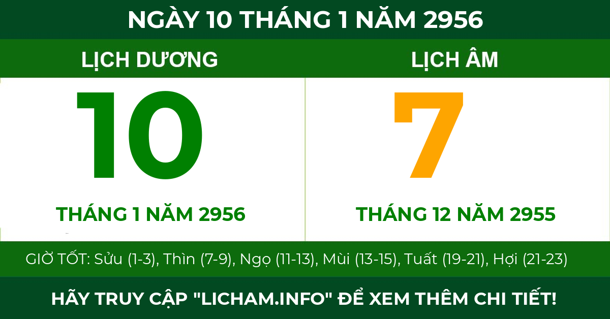 lịch âm ngày 10 tháng 1 năm 2956