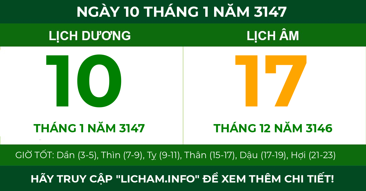 lịch âm ngày 10 tháng 1 năm 3147