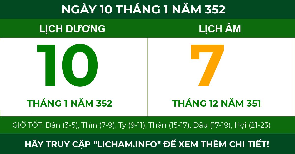 lịch âm ngày 10 tháng 1 năm 352