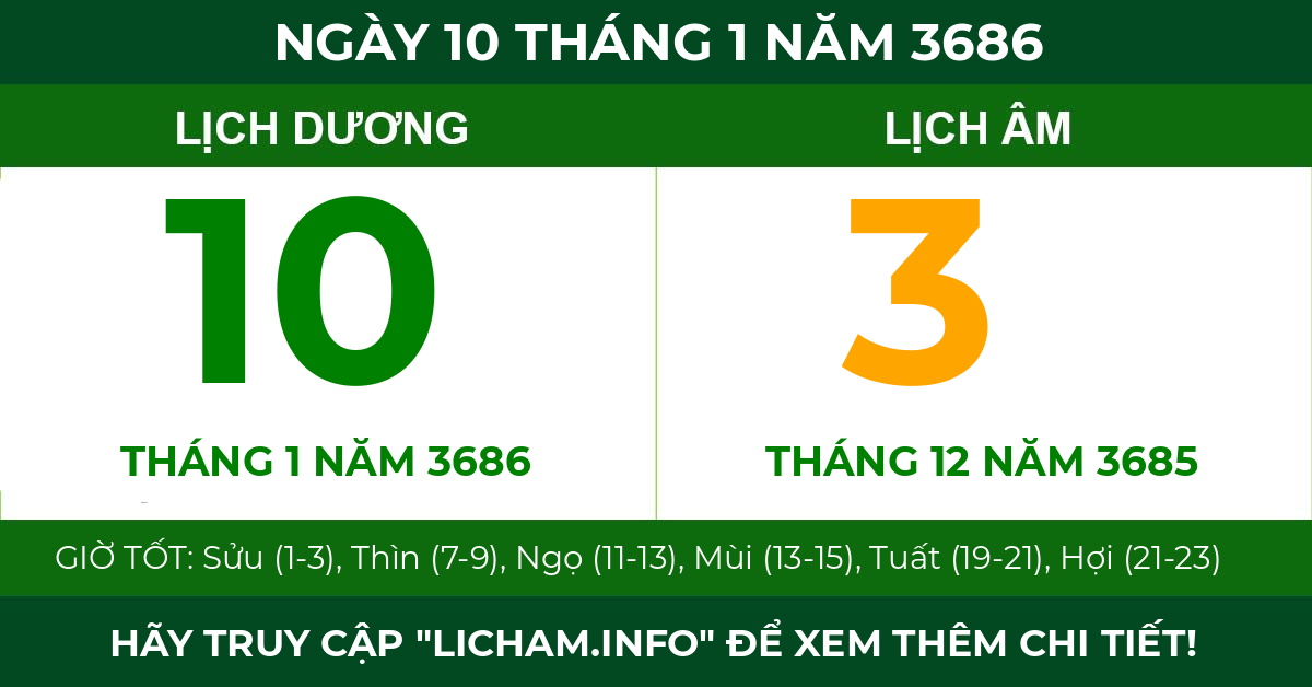 lịch âm ngày 10 tháng 1 năm 3686