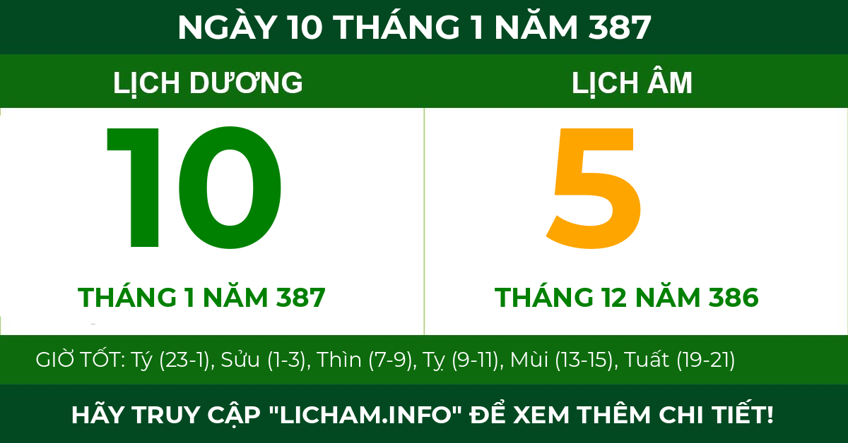 lịch âm ngày 10 tháng 1 năm 387