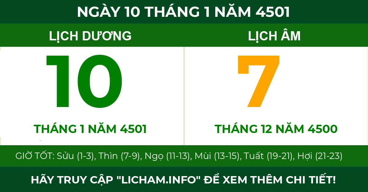 lịch âm ngày 10 tháng 1 năm 4501