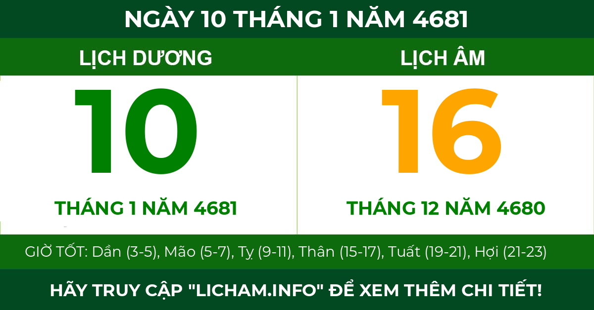 lịch âm ngày 10 tháng 1 năm 4681