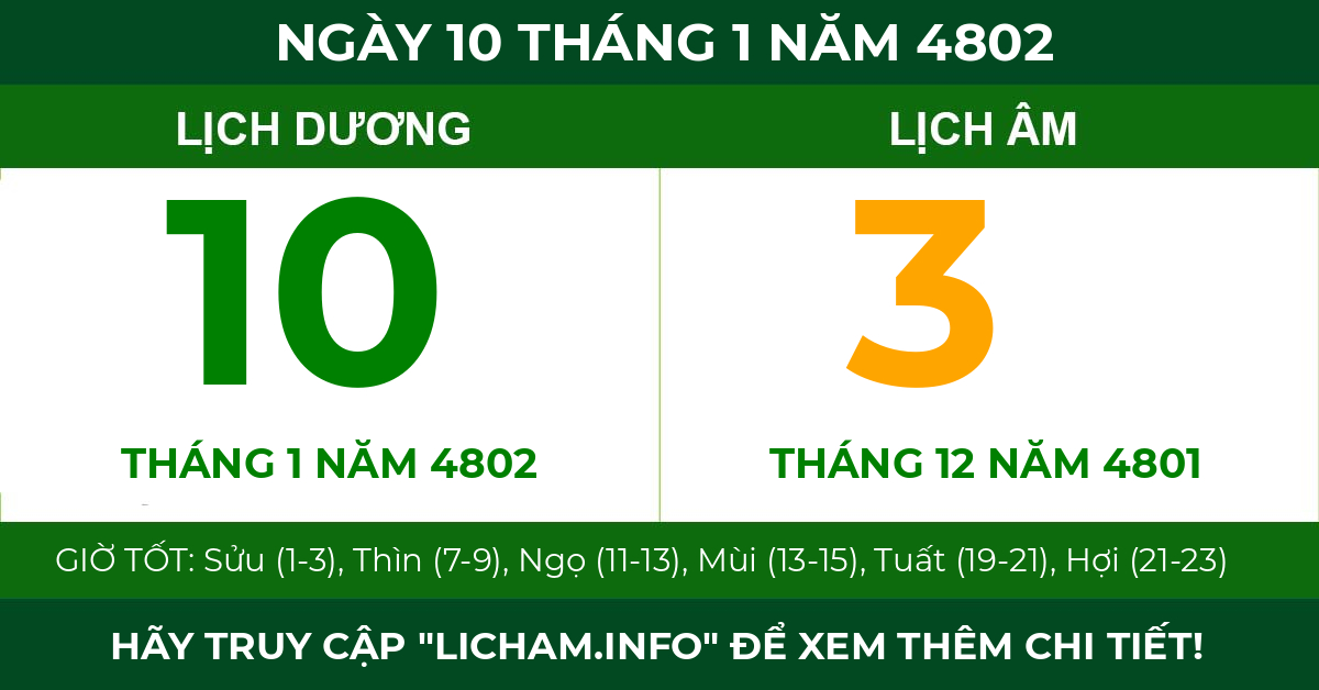 lịch âm ngày 10 tháng 1 năm 4802