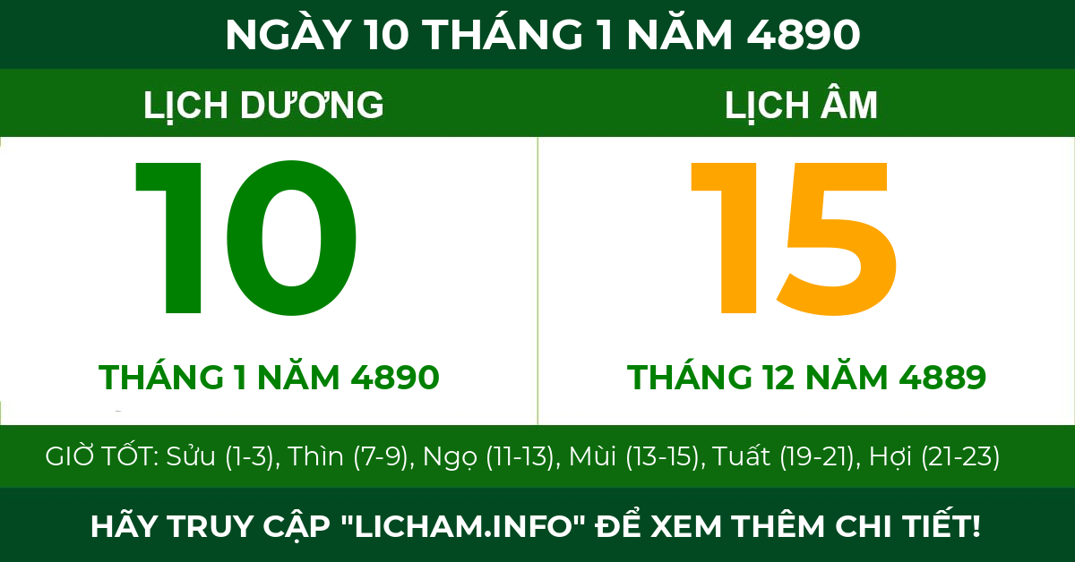 lịch âm ngày 10 tháng 1 năm 4890