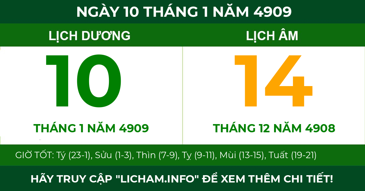 lịch âm ngày 10 tháng 1 năm 4909