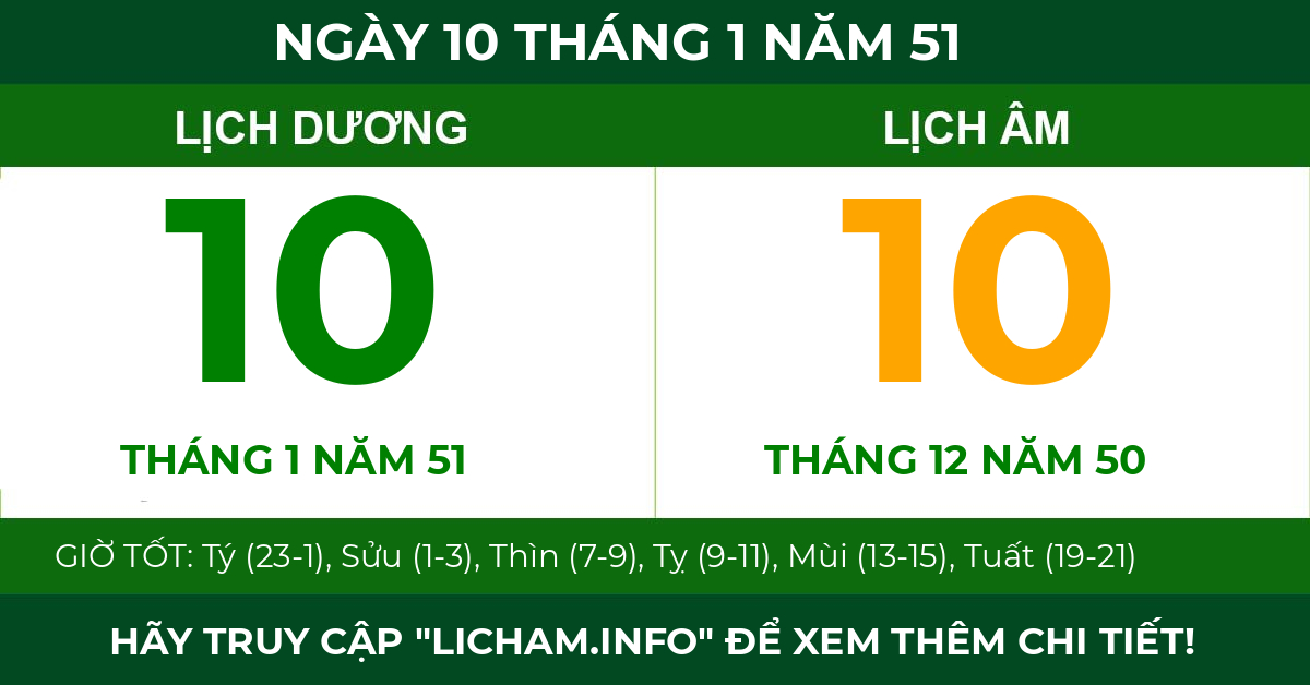 lịch âm ngày 10 tháng 1 năm 51
