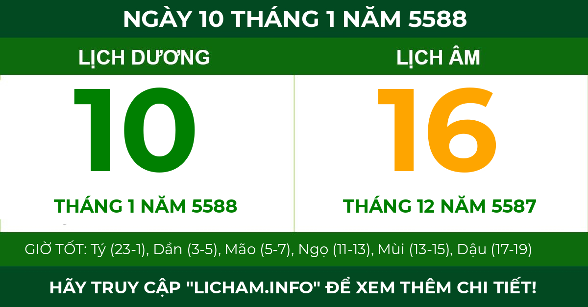 lịch âm ngày 10 tháng 1 năm 5588