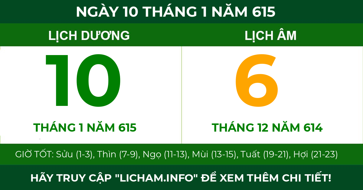 lịch âm ngày 10 tháng 1 năm 615