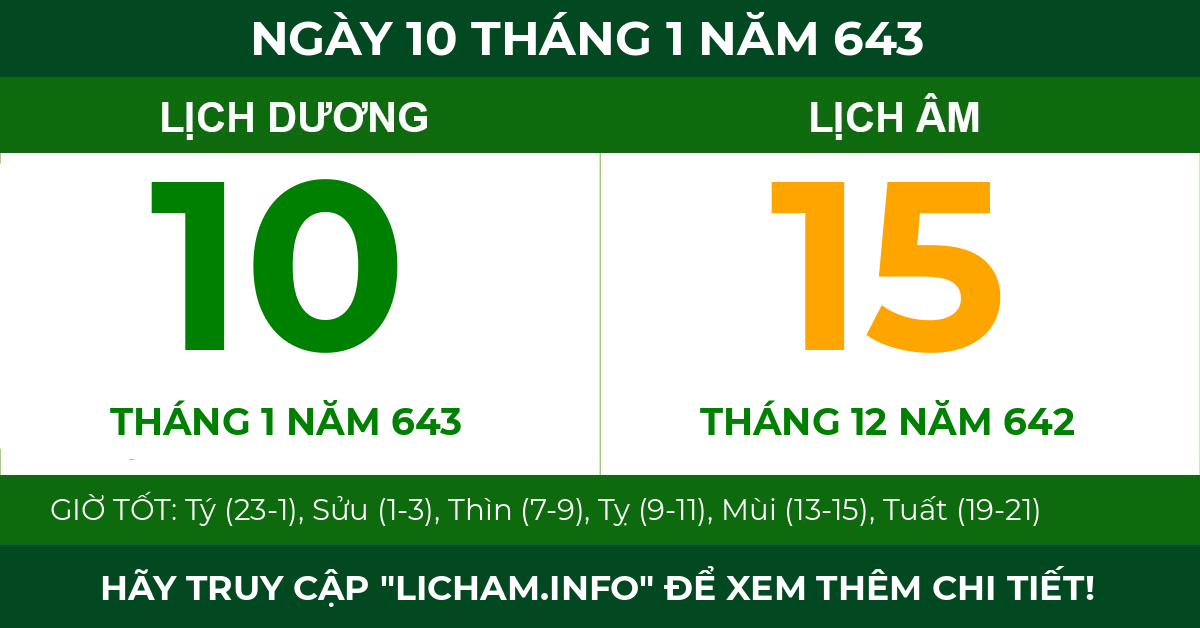 lịch âm ngày 10 tháng 1 năm 643