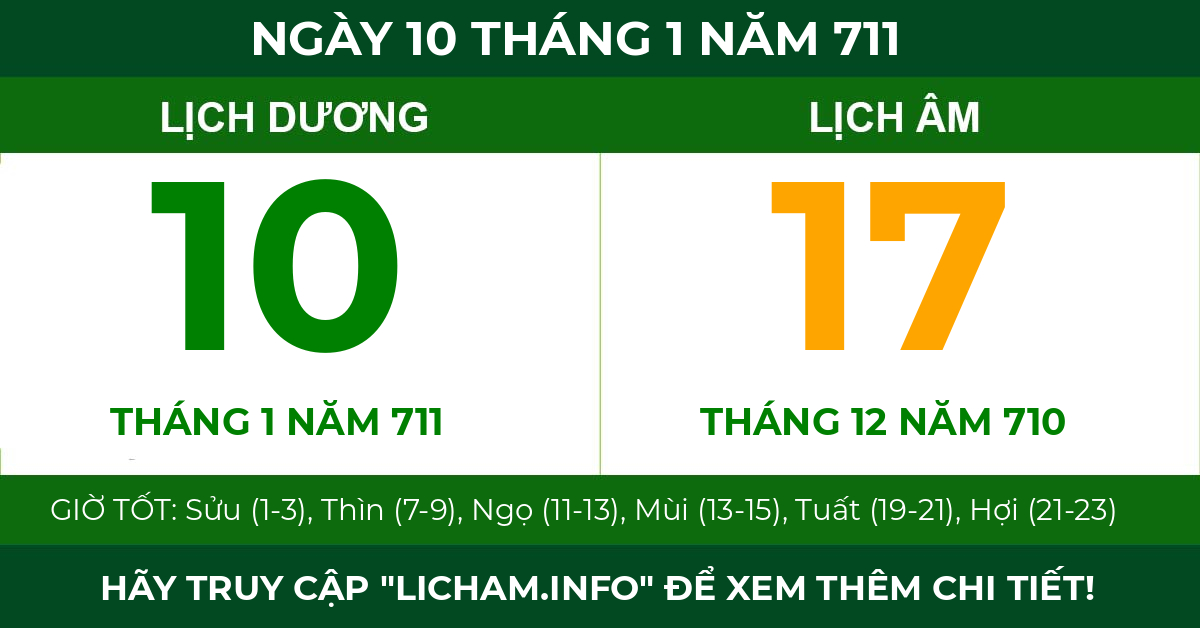 lịch âm ngày 10 tháng 1 năm 711