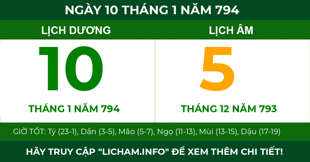 lịch âm ngày 10 tháng 1 năm 794