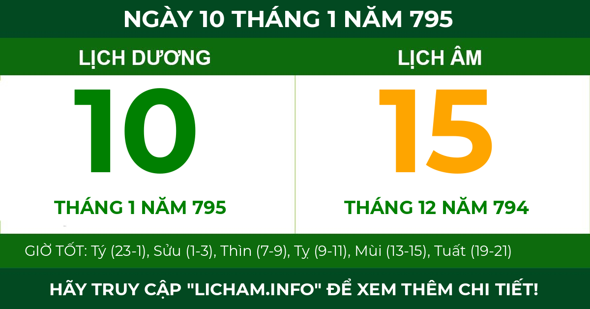 lịch âm ngày 10 tháng 1 năm 795