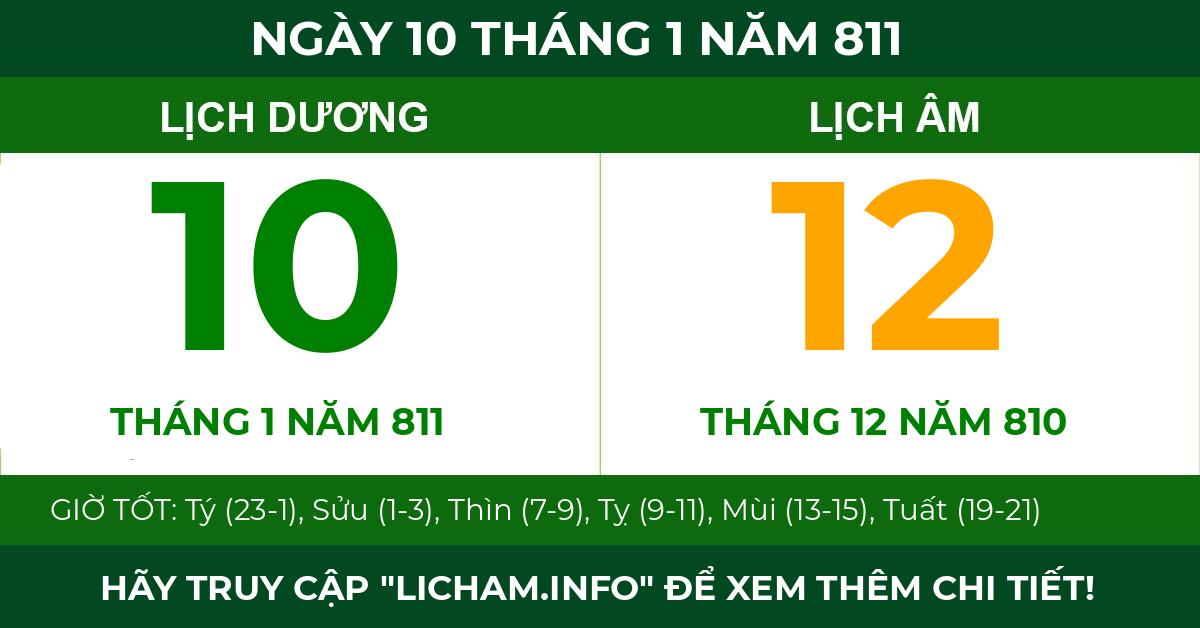 lịch âm ngày 10 tháng 1 năm 811