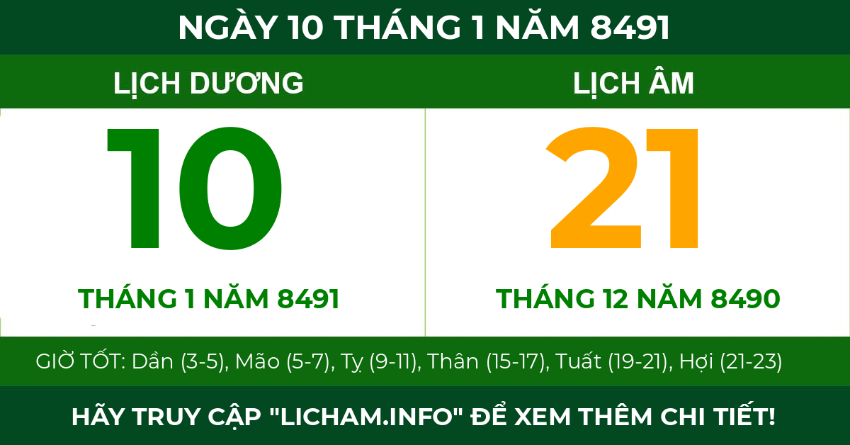 lịch âm ngày 10 tháng 1 năm 8491