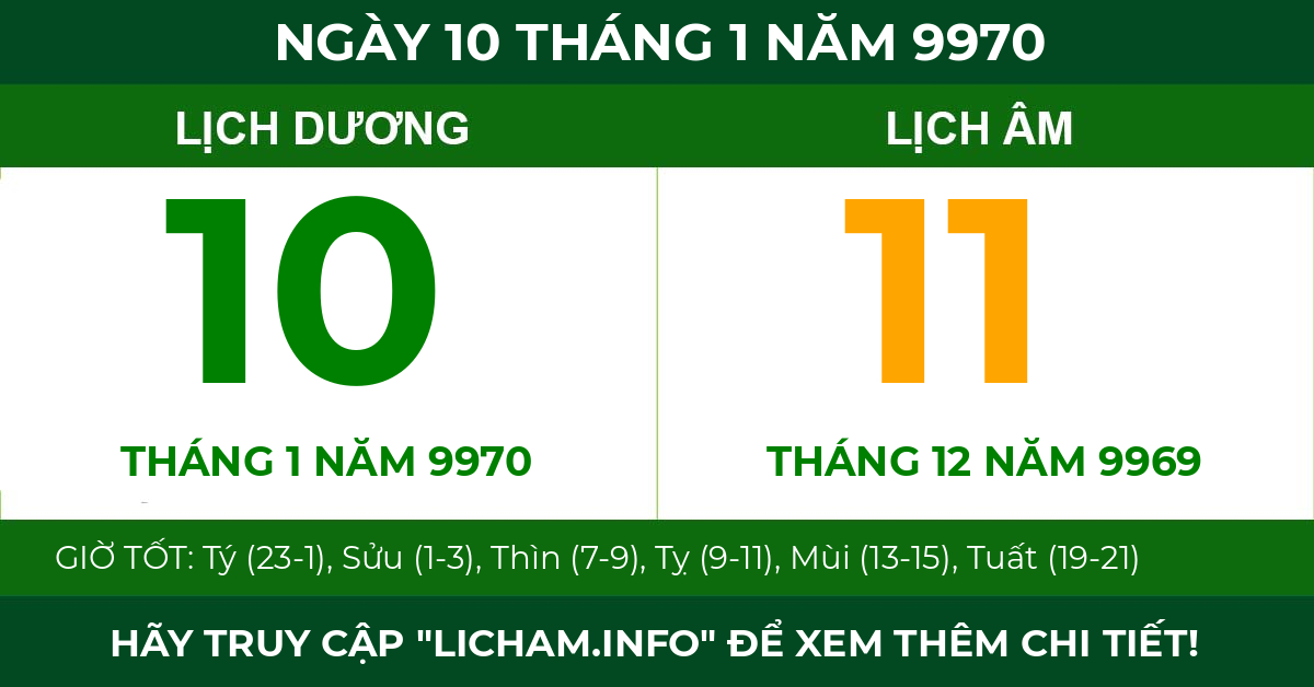 lịch âm ngày 10 tháng 1 năm 9970