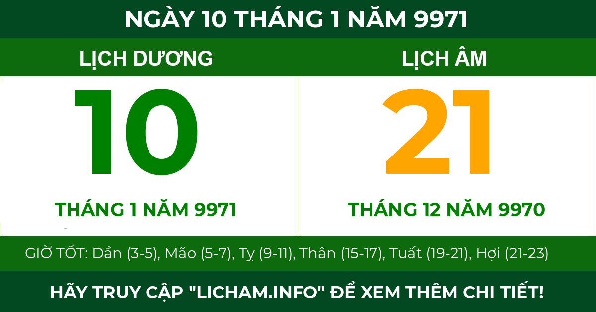 lịch âm ngày 10 tháng 1 năm 9971