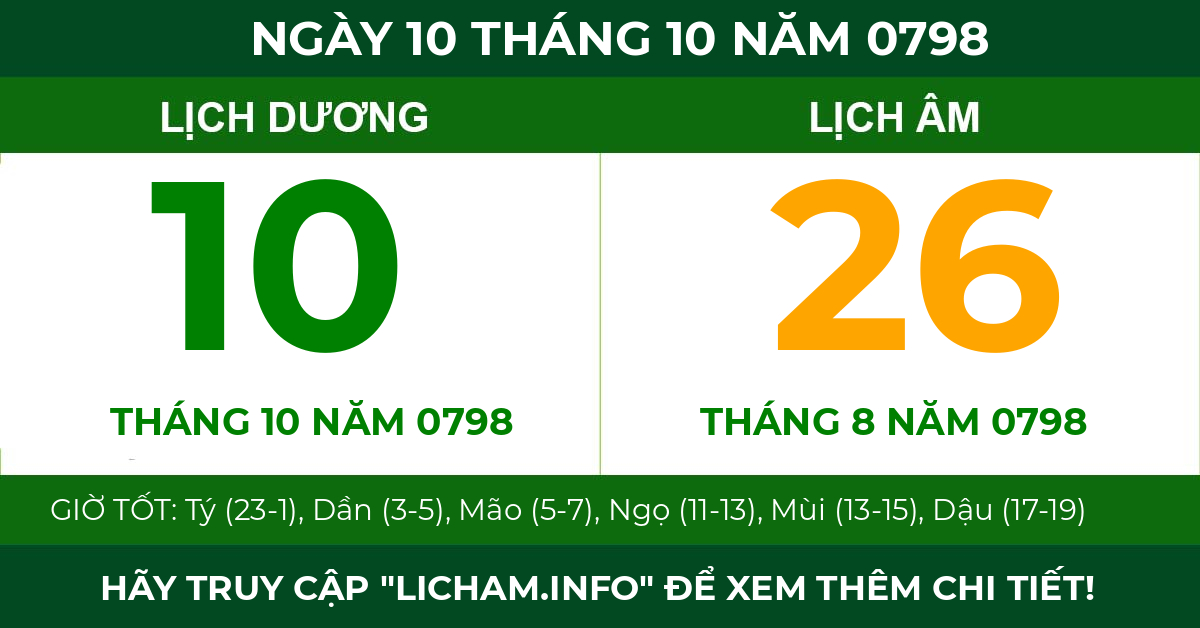 lịch âm ngày 10 tháng 10 năm 0798