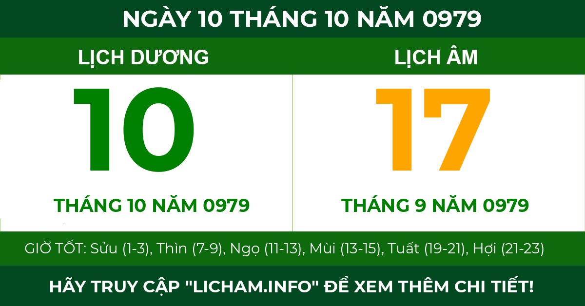 lịch âm ngày 10 tháng 10 năm 0979
