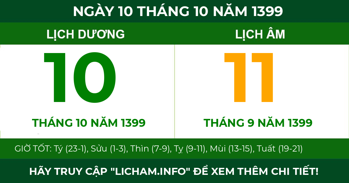 lịch âm ngày 10 tháng 10 năm 1399