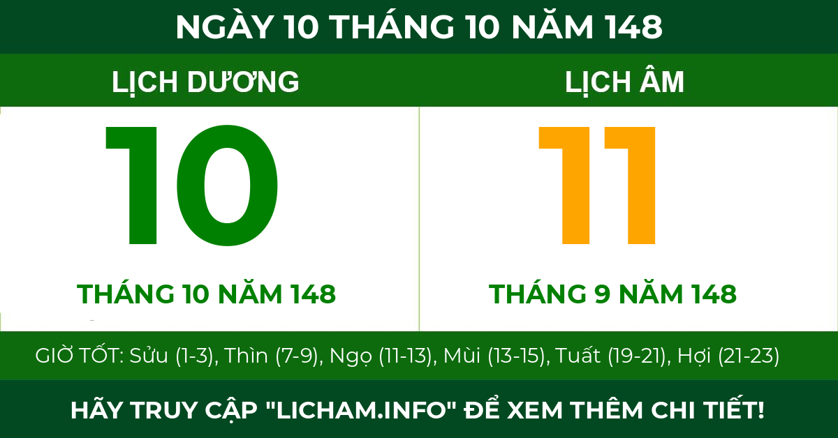lịch âm ngày 10 tháng 10 năm 148