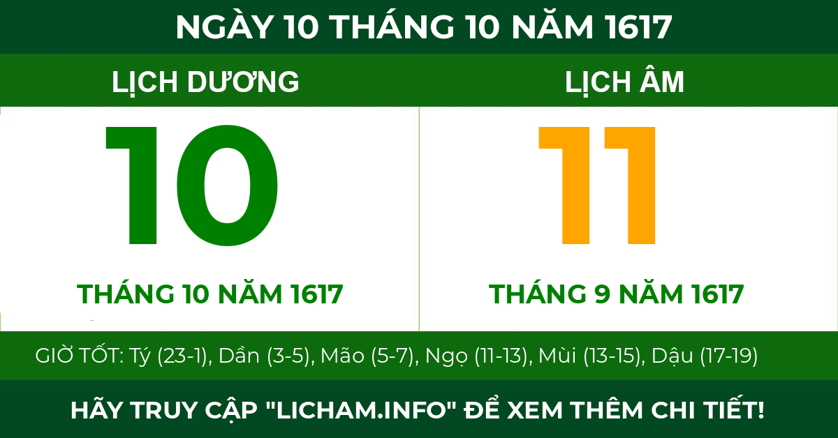 lịch âm ngày 10 tháng 10 năm 1617