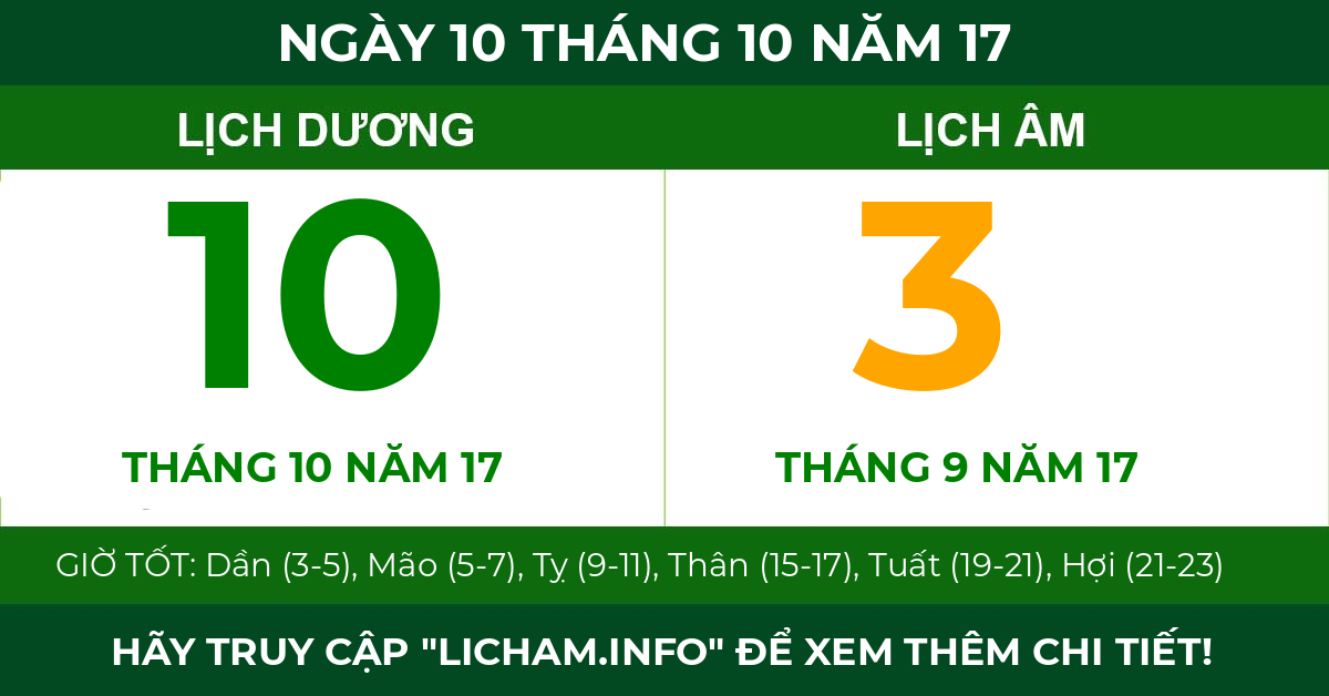 lịch âm ngày 10 tháng 10 năm 17