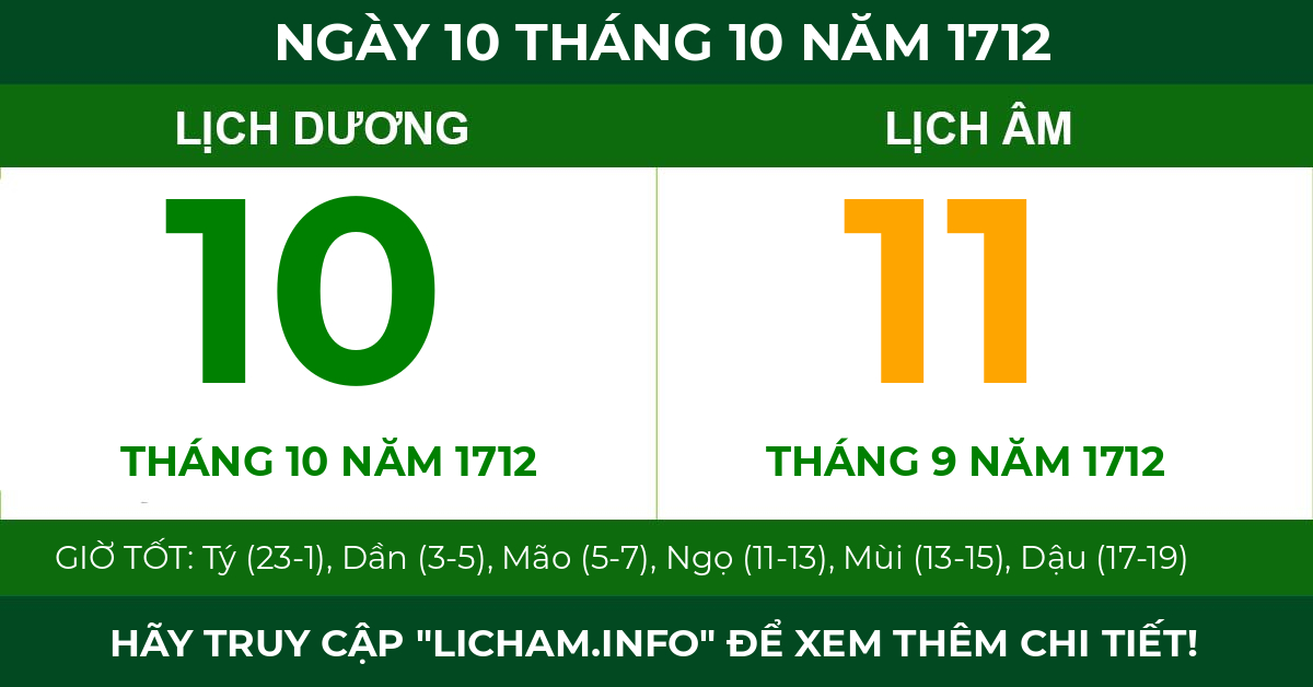 lịch âm ngày 10 tháng 10 năm 1712
