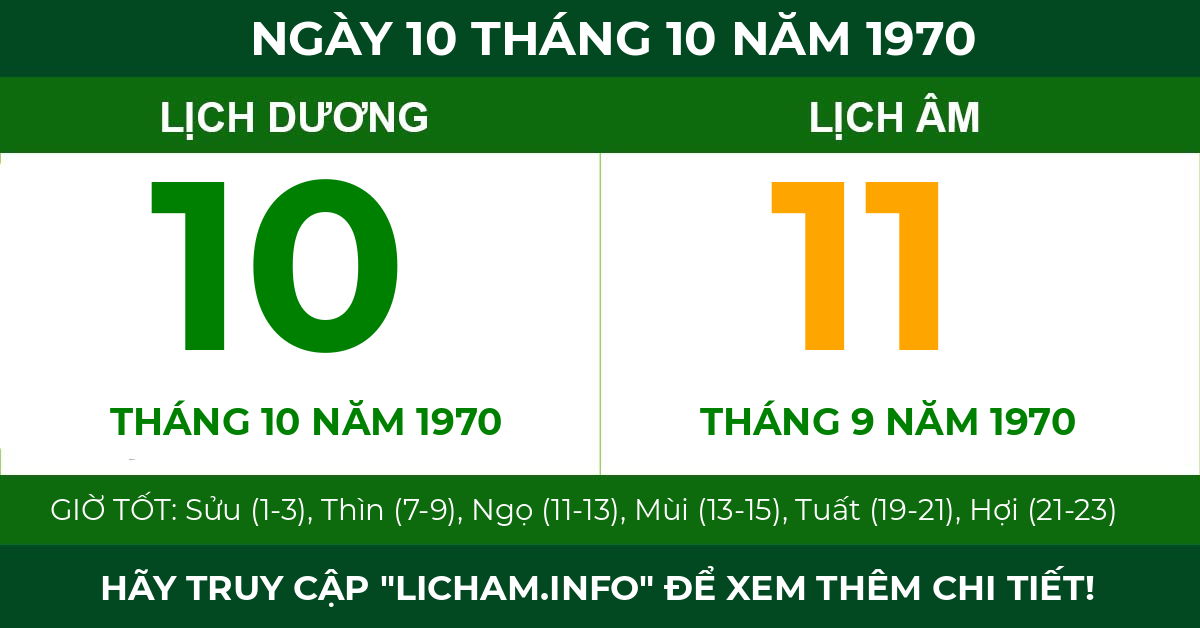 lịch âm ngày 10 tháng 10 năm 1970