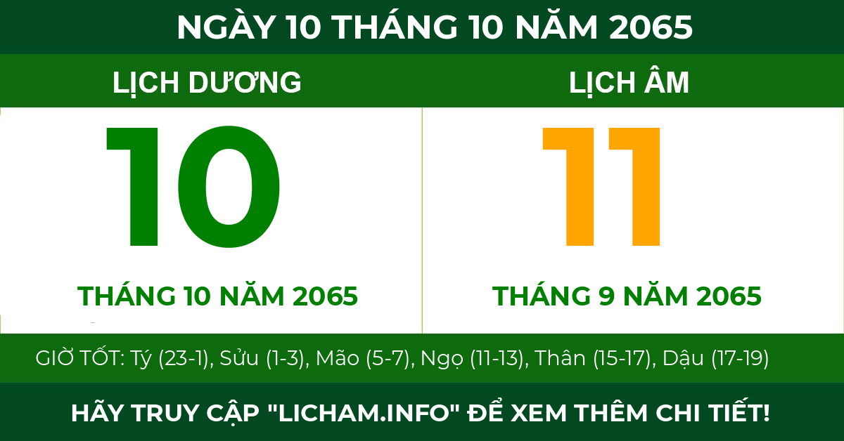 lịch âm ngày 10 tháng 10 năm 2065