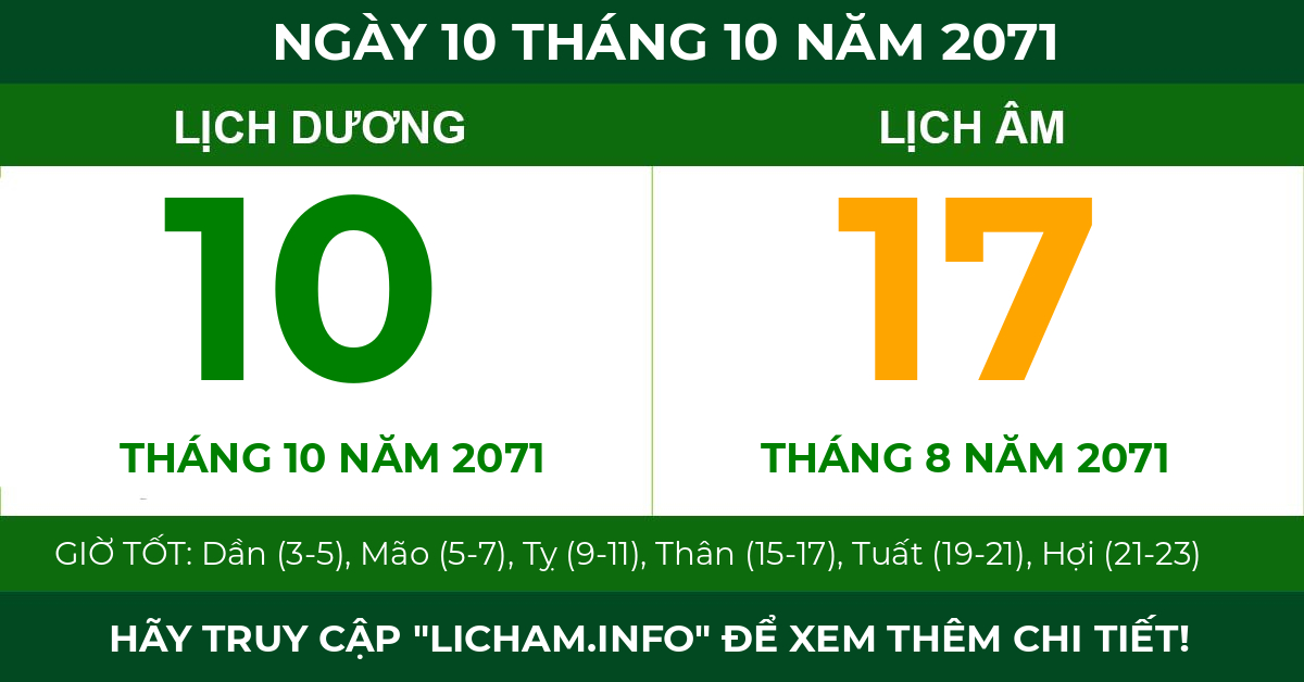 lịch âm ngày 10 tháng 10 năm 2071