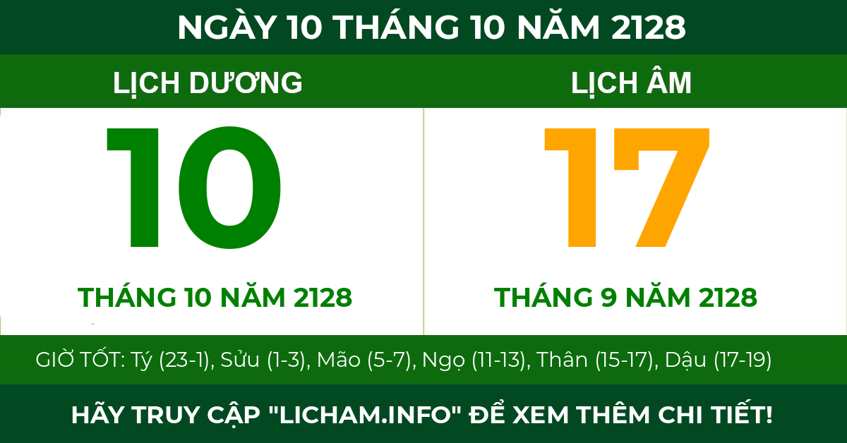 lịch âm ngày 10 tháng 10 năm 2128