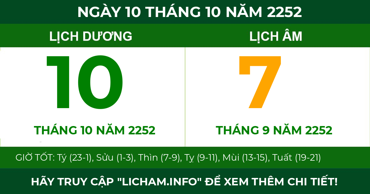 lịch âm ngày 10 tháng 10 năm 2252