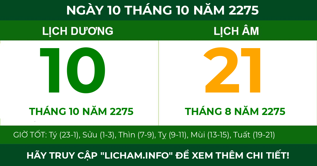 lịch âm ngày 10 tháng 10 năm 2275