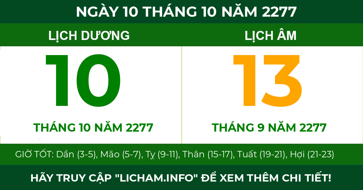lịch âm ngày 10 tháng 10 năm 2277